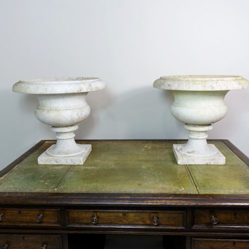 Pair of 19th C White Marble Vases
