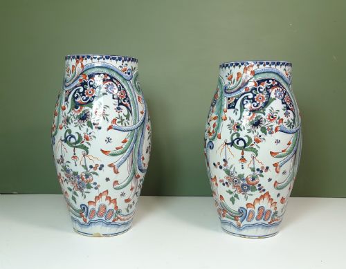 Pair of 19th C Delft Vases