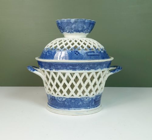 Early 19th C Blue & White Strawberry Basket