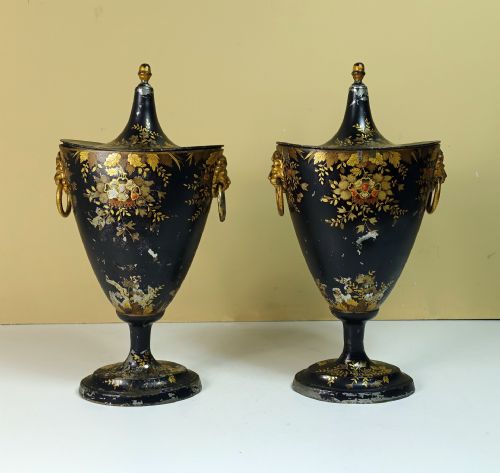 Pair of Early 19th C Tole Chestnut Vases