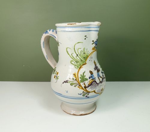 18th C Polychrome Tin Glaze Jug