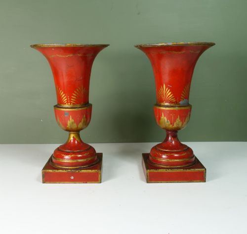 Pair of 19th C Toleware Vases