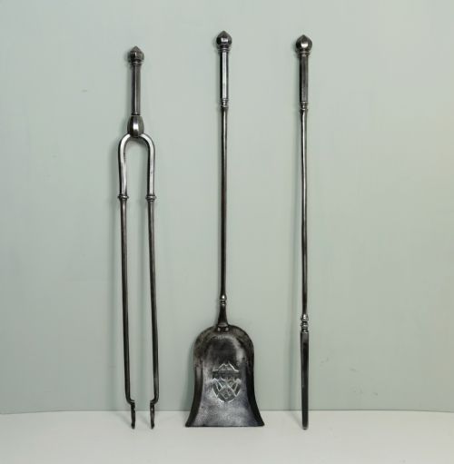 Set of George III Burnished Steel Fire Tools