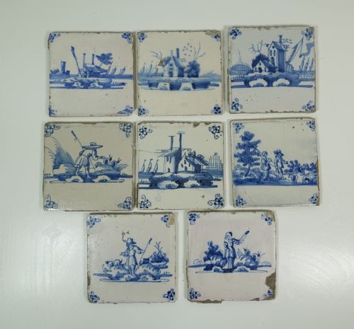 Collection of Eight 18th C Delft Tiles