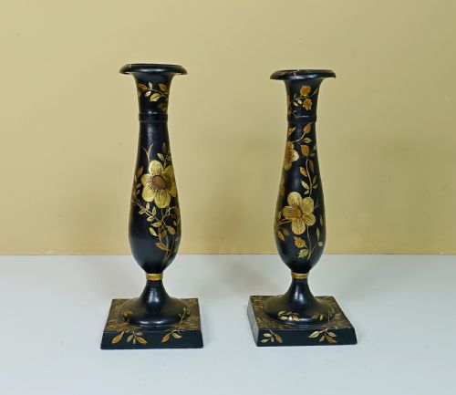 Pair of Early 19th C Tole Candlesticks