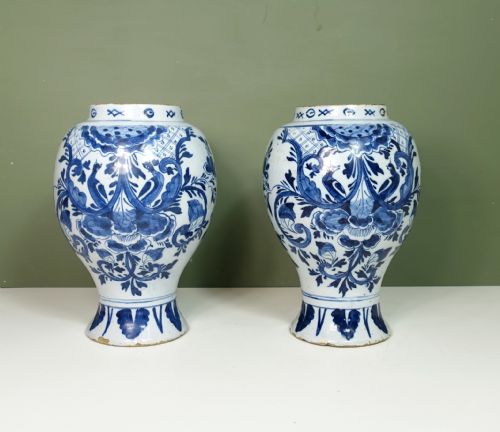Pair of 18th C Delft Vases