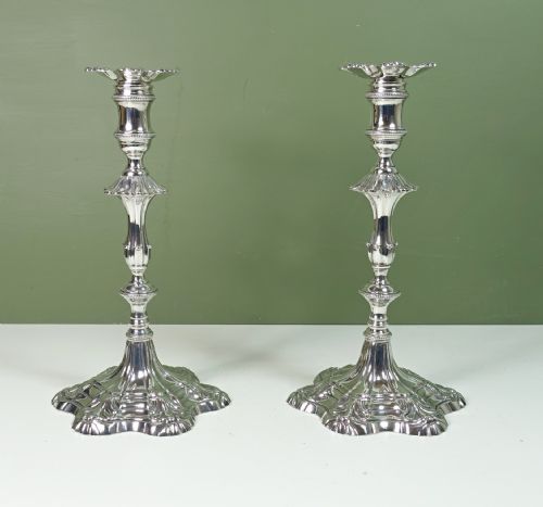 Pair of 18th C Cast Silver Candlesticks