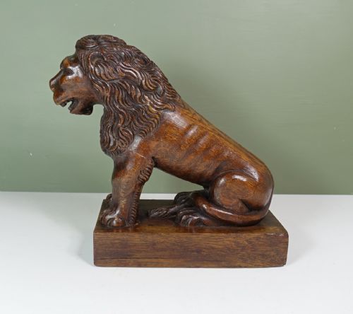 19th C Carved Oak Lion