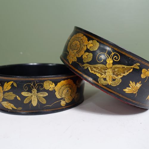 Pair of 19th C Papier Mache Coasters