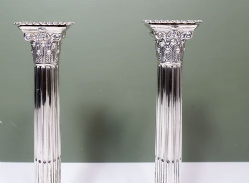 fig 1. PAIR OF CLASSICAL SILVER CANDLESTICKS, 1891