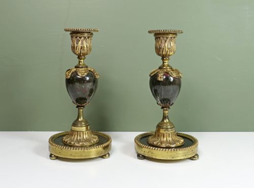 Pair of 19th C Marble & Ormolu Candlesticks
