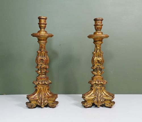 Pair of 19th C Giltwood Candlesticks