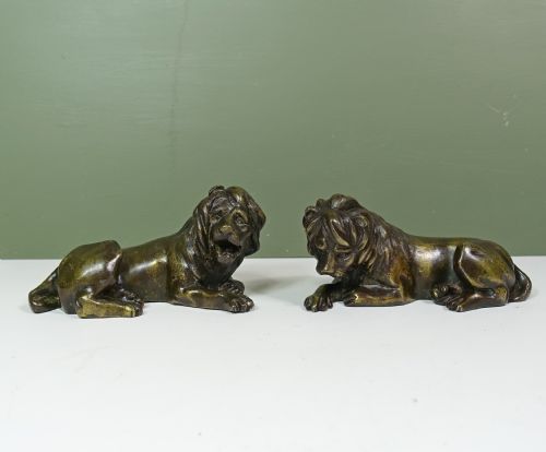Pair of Early 19th C Bronze Lions