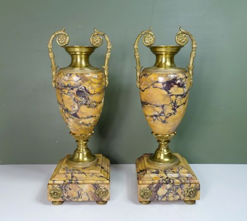 Pair of 19th C Classical Marble Vases