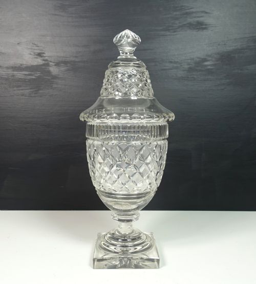 19th C Cut Glass Vase & Cover