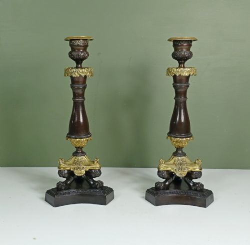 Pair of Early 19th C Ormolu & Bronze Candlestsicks