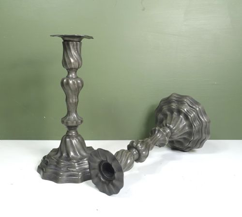 Pair of 19th C Pewter Candlesticks