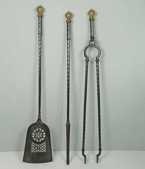 Set of Early 19th C Brass & Steel Fire Tools