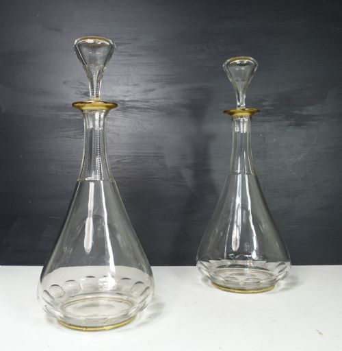 Pair of 19th C Glass Gilt Decorated Decanters