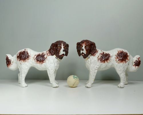 PAIR OF LARGE 19TH C STAFFORDSHIRE DOGS - ADDITIONAL PHOTO 1