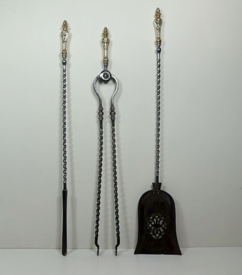 Set of Early 19th C Brass & Steel Fire Tools