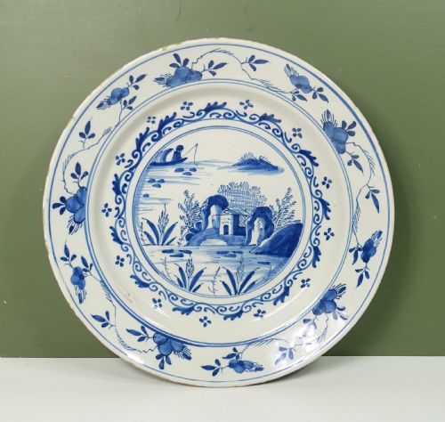 18th C Delft Charger with a Lake Scene