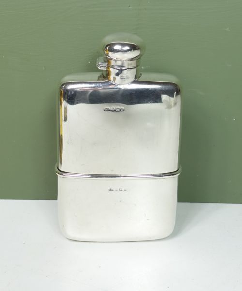 Large Solid Silver Hip Flask