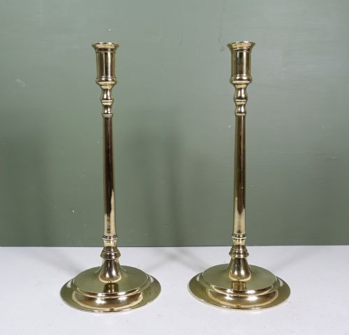 Pair of Tall 19th C Brass Candlesticks