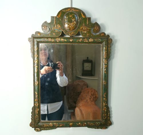 fig 1. 19TH C GREEN & GILT LACQUERED MIRROR