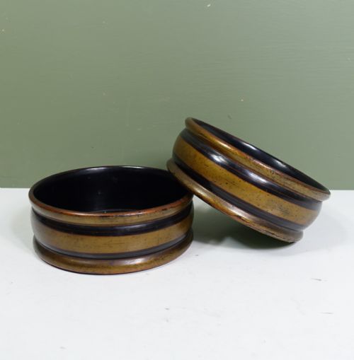 Pair of 19th C Papier Mache Bottle / Decanter Coasters