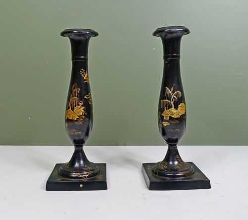 Pair of Regency Tole Candlesticks
