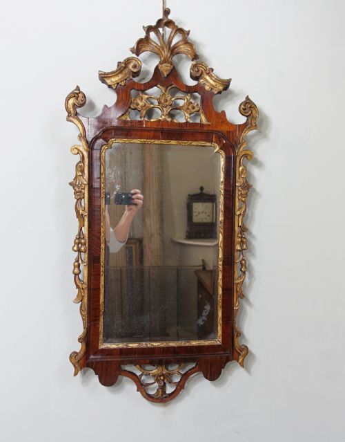 18th C Walnut & Gilt Mirror
