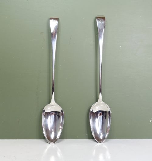 Pair of 18th C Solid Silver Basting Spoons