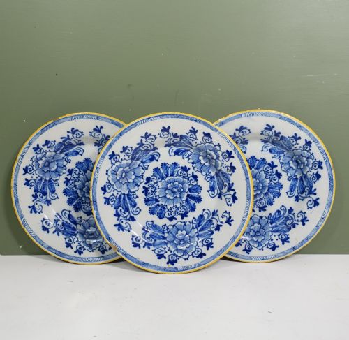 Set of Three 18th C Delft Plates