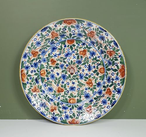Mid 18th C Polychrome Delft Charger