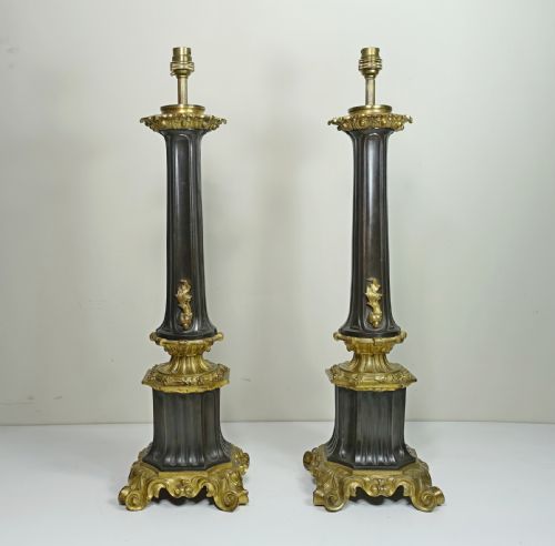Pair of 19th C Bronze & Ormolu Lamps