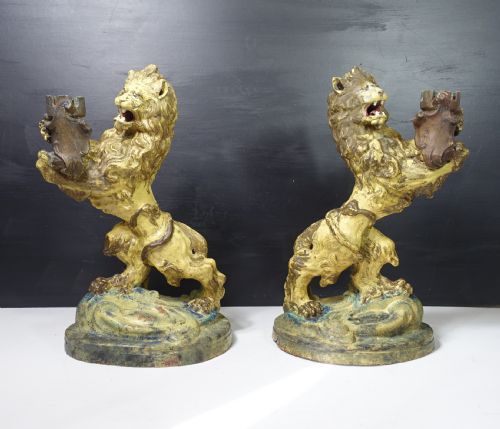 Pair of 19th C Terracotta Lions