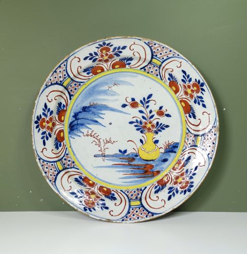 Early 18th C Delft Polychrome Charger