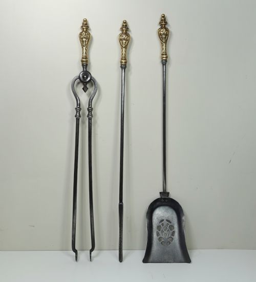 Set of 19th C Brass & Steel Fire Tools