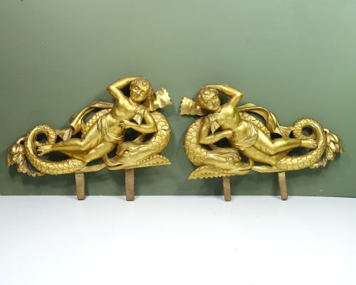 Pair of Carved Gilt Wood Cherubs