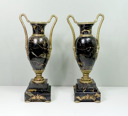 Pair of 19th C Marble & Ormolu Vases