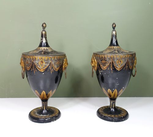Pair of Early 19th C Tole Chestnut Vases
