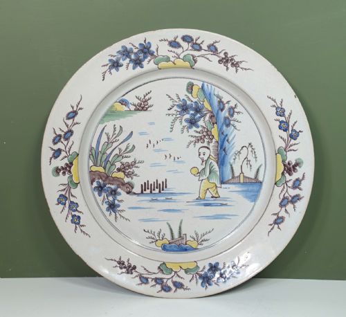 18th C Tin Glazed Polychrome Charger