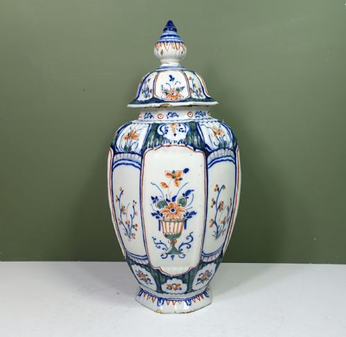 18th C Delft Polychrome Vase & Cover