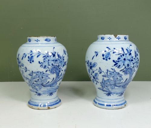 Pair of 18th C Delft Vases