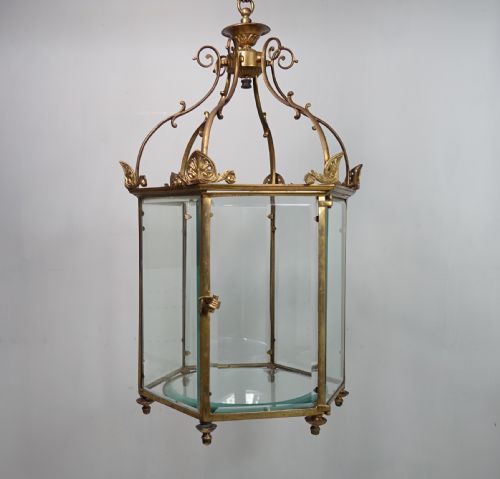 19th C Brass & Glass Lantern