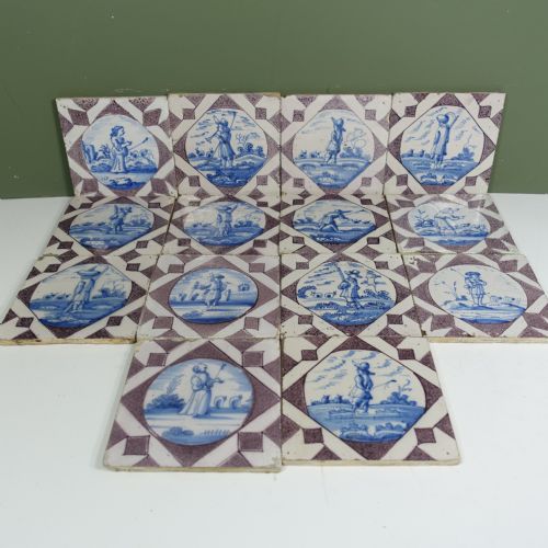 Set of Fourteen Early 18th C Delft Tiles