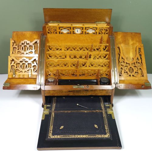 19th C Burr Walnut Writing Stationery Box