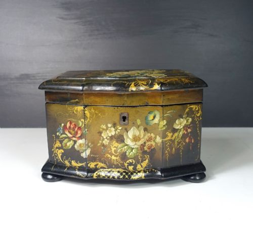 19th C Papier Mache Tea Caddy