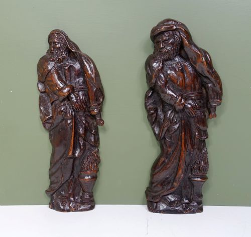 Pair of 18th C Carved Oak Figures